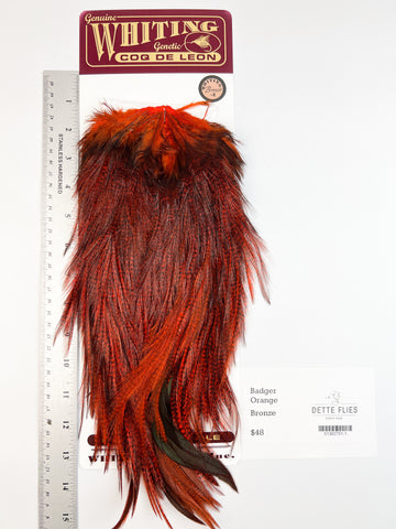 Badger dyed Orange - Whiting Coq de Leon Rooster Saddle | Bronze Grade