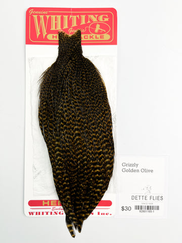 Grizzly dyed Golden Olive - Whiting Line Hen Cape