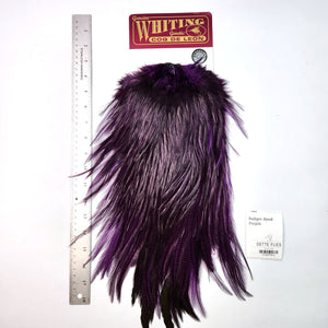 Badger dyed Purple - Whiting Coq de Leon Rooster Saddle | Silver Grade (#2)