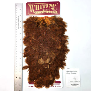 Speckled dyed Burnt Orange- Whiting Coq de Leon Hen Saddle (#4)