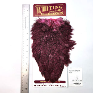 Speckled dyed Pink - Whiting Coq de Leon Hen Saddle (#3)