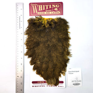 Speckled dyed Yellow - Whiting Coq de Leon Hen Saddle (#4)