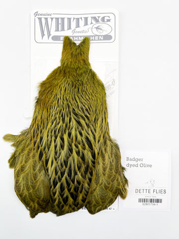 Badger dyed Olive - Whiting Brahma Hen Cape