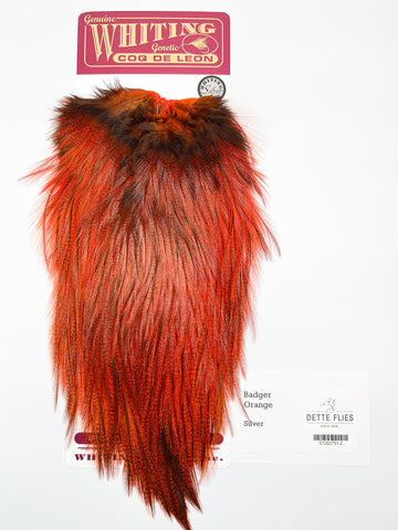 Badger dyed Orange - Whiting Coq de Leon Rooster Saddle | Silver Grade