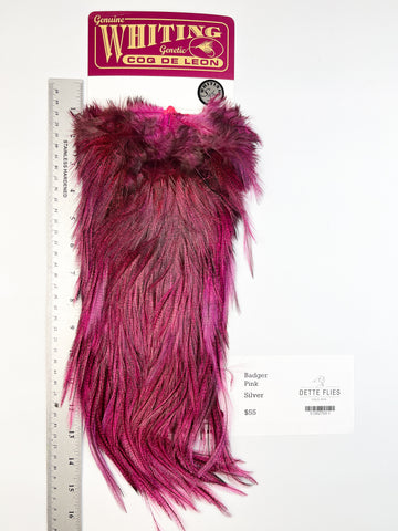 Badger dyed Pink - Whiting Coq de Leon Rooster Saddle | Silver Grade