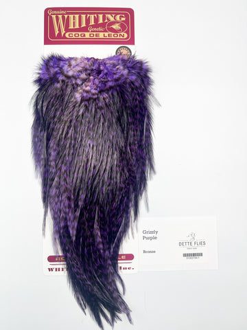 Grizzly dyed Purple - Whiting Coq de Leon Rooster Saddle | Bronze Grade