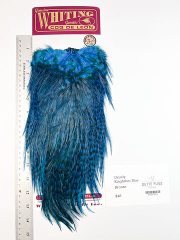 Grizzly dyed Kingfisher Blue - Whiting Coq de Leon Rooster Saddle | Bronze Grade