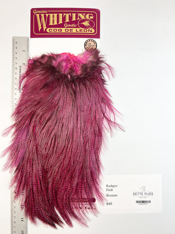 Badger dyed Pink - Whiting Coq de Leon Rooster Saddle | Bronze Grade
