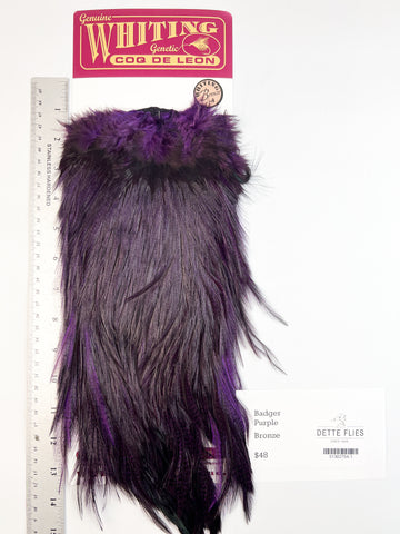 Badger dyed Purple - Whiting Coq de Leon Rooster Saddle | Bronze Grade