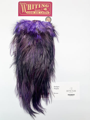 Badger dyed Purple - Whiting Coq de Leon Rooster Saddle | Bronze Grade