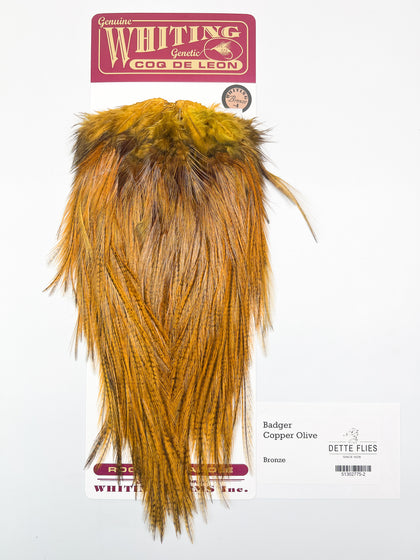 Badger dyed Copper Olive - Whiting Coq de Leon Rooster Saddle | Bronze Grade