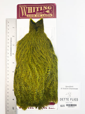 Speckled dyed Fl Yellow Chartreuse- Whiting Coq de Leon Hen Cape