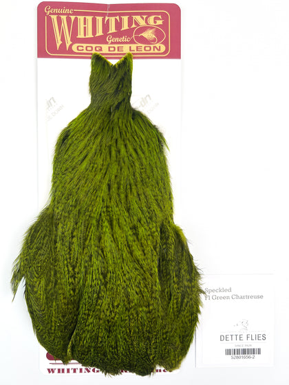 Speckled dyed Fl Green Chartreuse - Whiting Coq de Leon Hen Cape