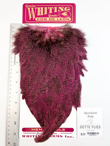 Speckled dyed Pink - Whiting Coq de Leon Hen Saddle