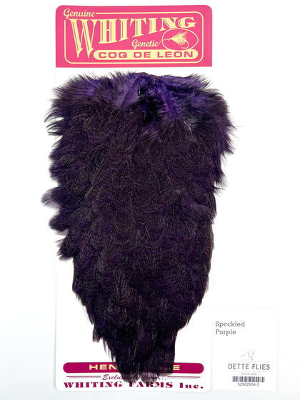 Speckled dyed Purple - Whiting Coq de Leon Hen Saddle