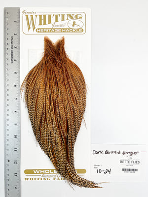 Dark Barred Ginger - Whiting Heritage Hackle Rooster Cape  - Grade 1