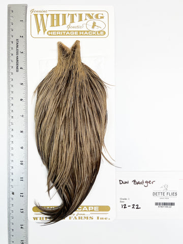 Dun Badger - Whiting Heritage Hackle Rooster Cape  - Grade 1