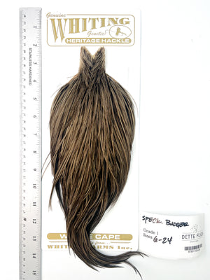 Speckled Badger - Whiting Heritage Hackle Rooster Cape - Grade 1 (#45)