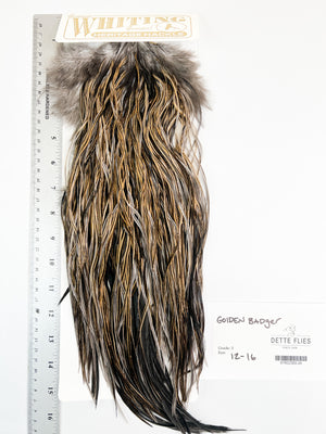 Golden Badger - Whiting Heritage Hackle Rooster Saddle - Grade 3