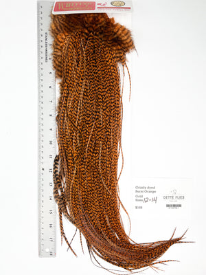 Grizzly dyed Burnt Orange - Whiting Line Rooster Saddle - Gold Grade