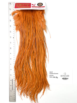 dyed Golden Brown - Whiting Line Rooster Saddle - Bronze Grade