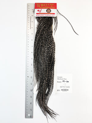 Grizzly dyed Medium Dun - Whiting Line Rooster Half Saddle - Bronze Grade