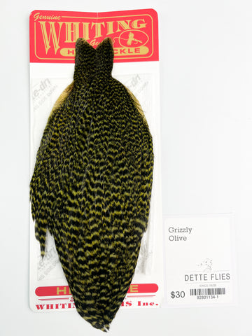 Grizzly dyed Olive - Whiting Line Hen Cape
