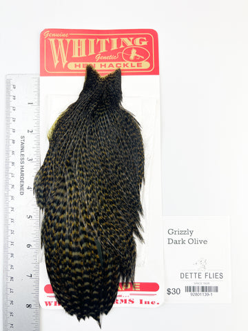 Grizzly dyed Dark Olive - Whiting Line Hen Cape