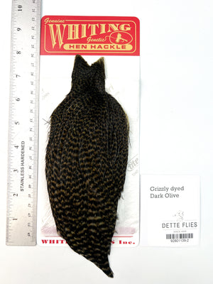 Grizzly dyed Dark Olive - Whiting Line Hen Cape