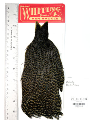 Grizzly dyed Dark Olive - Whiting Line Hen Cape (#3)