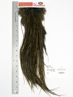 Grizzly dyed Dark Olive - Whiting Line Rooster Saddle - Bronze Grade