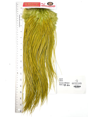 dyed Olive - Whiting Midge Line Rooster Saddle - Bronze Grade