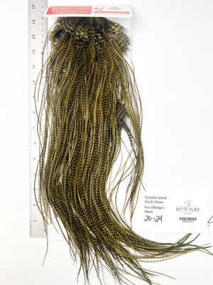 Grizzly dyed Dark Olive - Whiting Midge Rooster Saddle - Pro Grade