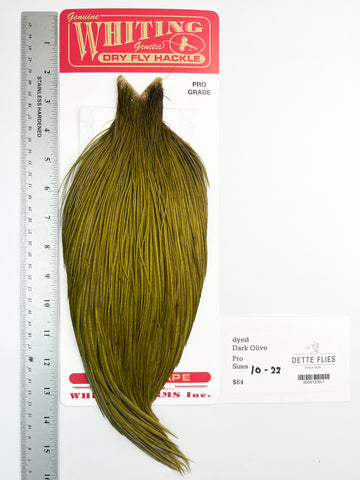 dyed Dark Olive - Whiting Line Rooster Cape - Pro Grade